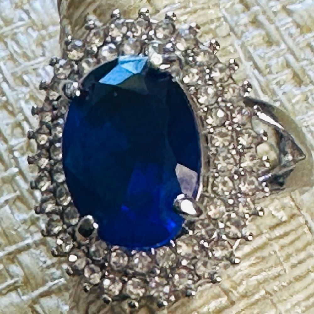 925 Sterling Silver BLUE Tanzanite RING DOUBLE CZ DIAMONDS